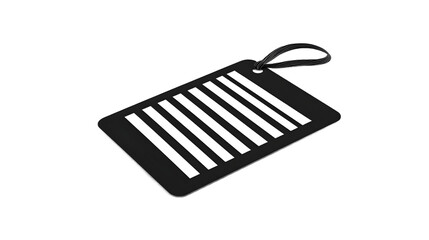 A sleek black luggage tag with horizontal stripes, designed for personalization and easy identification.