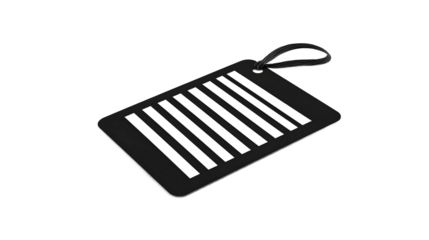 A sleek black luggage tag with horizontal stripes, designed for personalization and easy identification.