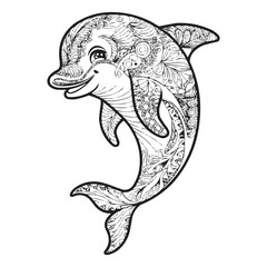 Intricate Ornamental Dolphin Illustration for Coloring Book or Decorative Art