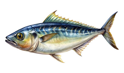 Naklejka premium Detailed Watercolor Illustration of a Mackerel Fish with Vibrant Colors and Anatomy