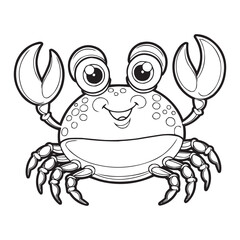 Cute Cartoon Crab Coloring Page for Kids – Fun Sea Animal Line Art Illustration