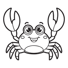 Cute Cartoon Crab Coloring Page for Kids – Fun Sea Animal Line Art Illustration