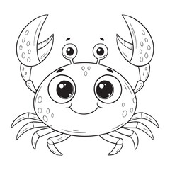 Cute Cartoon Crab Coloring Page for Kids – Fun Sea Animal Line Art Illustration