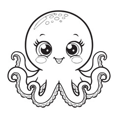 Cute Cartoon Octopus Coloring Page – Adorable Sea Animal Line Art for Kids