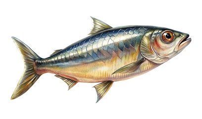 Naklejka premium Detailed watercolor painting of a silver and gold fish isolated on white