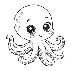 Cute Cartoon Octopus Coloring Page – Adorable Sea Animal Line Art for Kids