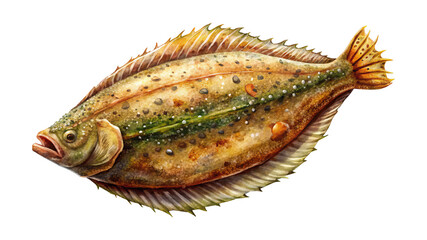 Fototapeta premium Beautifully Rendered Watercolor Illustration of a Speckled Flounder with Vibrant Colors