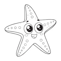 Cute Kawaii Starfish Coloring Page for Kids – Fun Ocean Animal Line Art Illustration