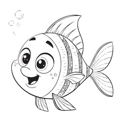 Cute Cartoon Fish Coloring Page for Kids – Fun Underwater Sea Animal Line Art Illustration
