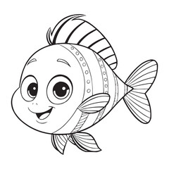Cute Cartoon Fish Coloring Page for Kids – Fun Underwater Sea Animal Line Art Illustration