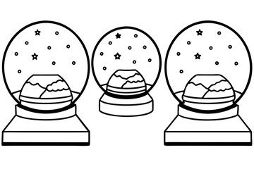 Snow Globe Collection in Line Art Style Set