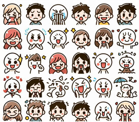 Various simple character expression icon illustration white background