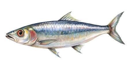 Fototapeta premium Watercolor illustration of a European Sardine fish on a white background art