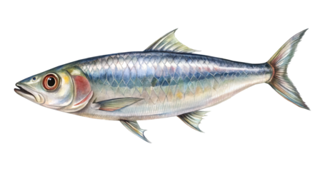 Watercolor illustration of a European Sardine fish on a white background art