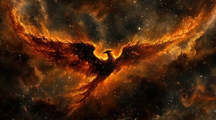 Fiery Phoenix Soaring Through Cosmic Clouds