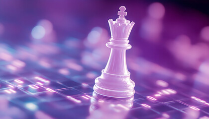 Illuminated chess queen on digital board