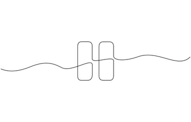 Obraz premium Pause icon in continuous line drawing style. Line art of pause button, One continuous line drawing of Play button. Icon of start and pause playing music video and voice message in simple linear style.