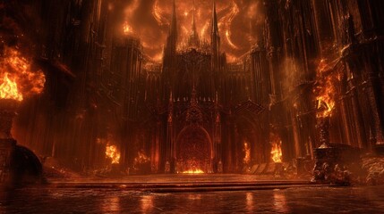 Fiery Gothic Cathedral Hellscape