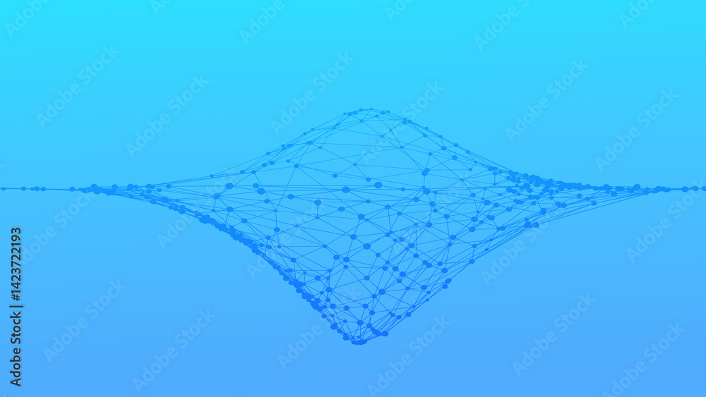 Fototapete Abstract plexus 3d wave. Dots connected by lines. Minimalist mesh backdrop. Abstract polygonal shape.