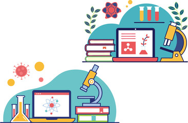 Fototapeta premium Science Laboratory Illustration Educational Research Setup with Equipment & Books