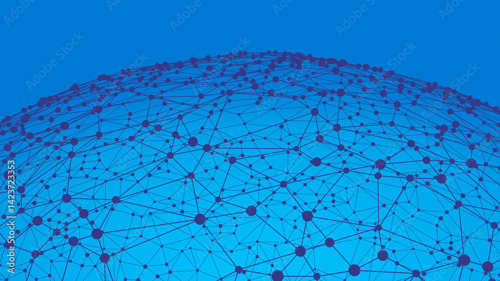 Poster Technology abstract shape. Dots connected by lines. Minimalist mesh sphere. Abstract polygonal shape.