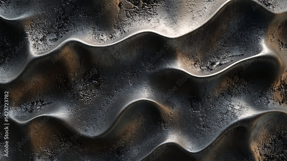 Poster Dark metallic background with wavy pattern reflecting light
