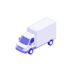 Isometric white delivery truck on transparent background, ideal for transportation or logistics themes.