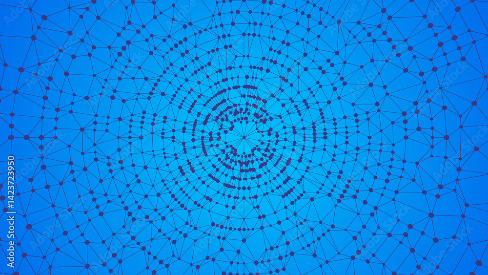 Poster Technology abstract background. Dots connected by lines. Minimalist mesh backdrop. Abstract polygonal radial shape. Plexus circles.