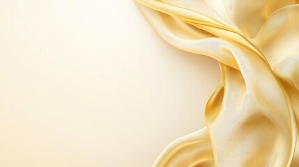 Elegant Yellow Silk Fabric Draped Gracefully on a Soft Cream Background, Creating a Sense of Luxury and Calmness