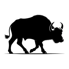 Vector illustration of a buffalo bull on a white background, depicting a wild mammal with a black silhouette, suitable for farm and nature-related themes