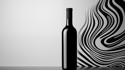 Illustration of a wine bottle in black and white tones.
