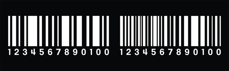 Bar code on black background. Barcode. Barcode and QR code. Bicolor line icon on black or white background - Editable stroke