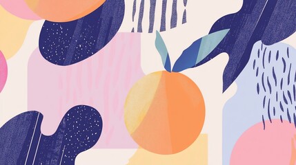 Playful Collage of Organic Forms and Textural Elements with Citrus Accent