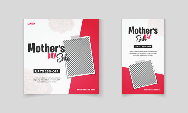 Happy Mother's Day sale offer, discount post and story template design for social media promotion