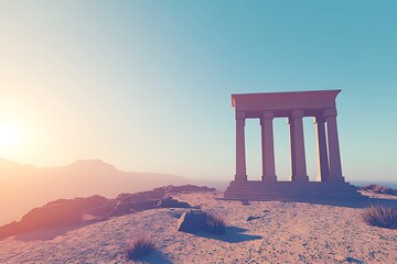 Fototapeta premium Ancient temple on a desert hilltop at sunrise.