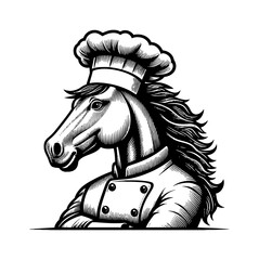 Horse chef cooking in culinary kitchen at a restaurant preparing tasty food