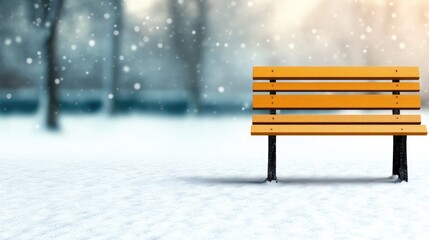 23. A minimalist shot of a lone bench in a snow-covered park.
