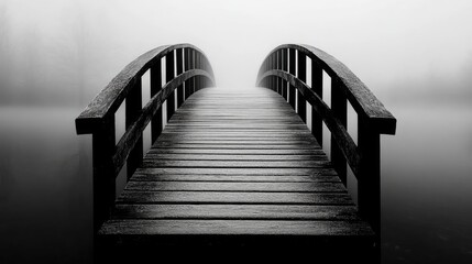 Fototapeta premium 34. A minimalist black and white photo of an empty bridge disappearing into fog.