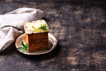 Trendy croissant in shape of cube