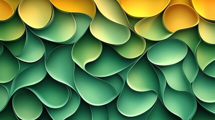 Abstract Green and Gold Curving Paper Art