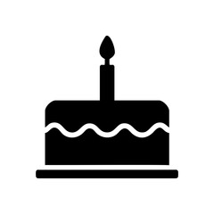 Black silhouette of a birthday cake with a single candle on top, ideal for celebration, party, and event-related visuals.