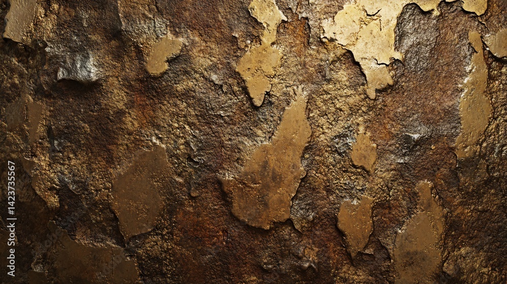 Poster abstract texture of a rough weathered stone surface with gold paint