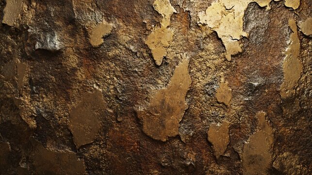 Abstract texture of a rough weathered stone surface with gold paint