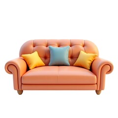 Fototapeta premium Cozy peach sofa with pillows on white background