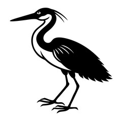 Obraz premium An elegant heron, rendered in bold black and white, stands proudly in profile, its long beak poised, showcasing its graceful form and the stark contrast between light and shadow.