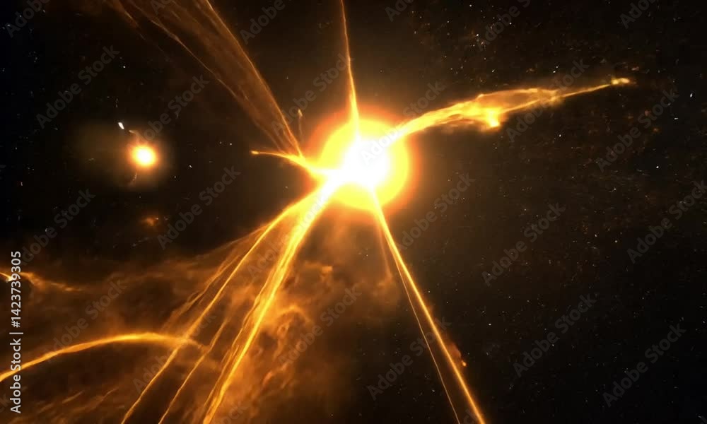 Poster glowing abstract orange rays rotating and expanding from the center created with generative ai techn
