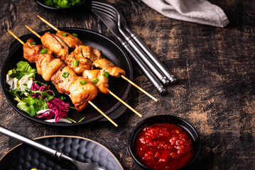 Chicken skewers kebab with vegetables