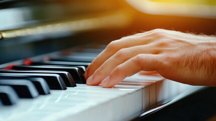 Obraz premium A close-up of a pianistâ€™s hands on a grand pianoâ€™s keys.
