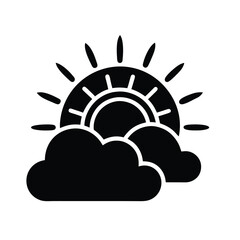 clouds and sun stencil icon vector illustration