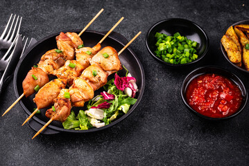 Chicken skewers kebab with vegetables